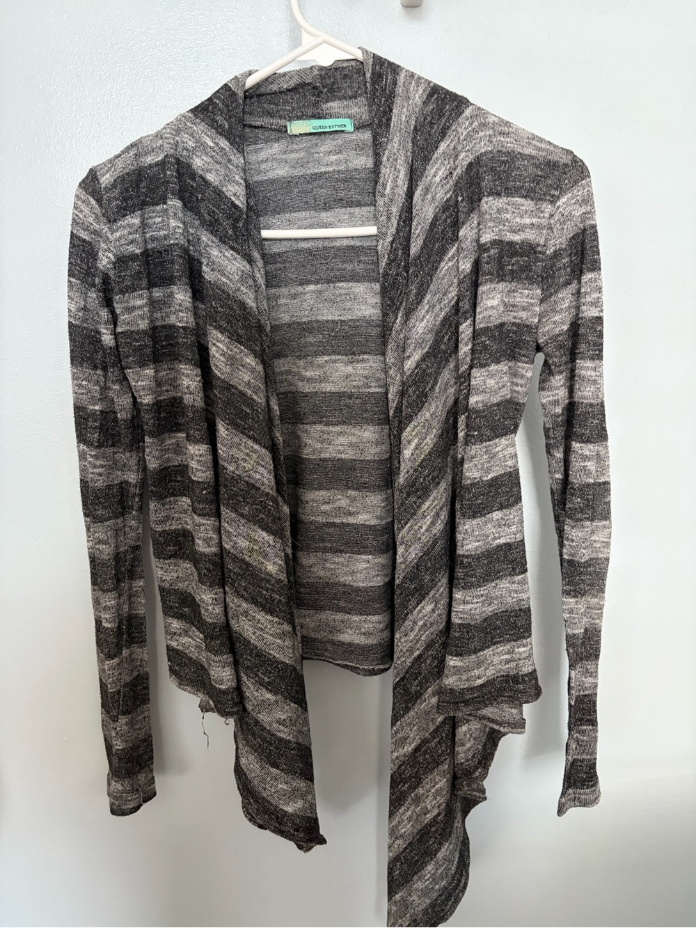 Striped Open Front Cardigan Sweater - Gray
